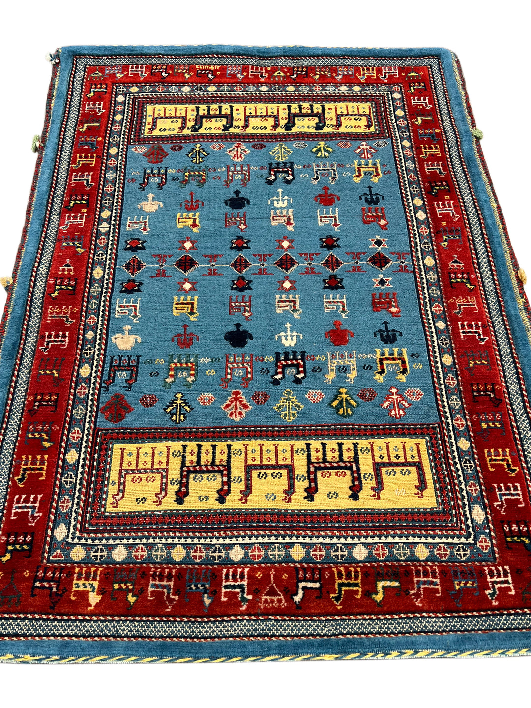 Blue &amp; Red Vintage Animal Motif Rug – 2’9” x 3’10”