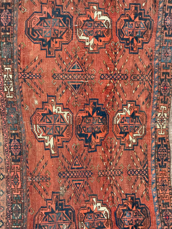 Antique Persian Bukhara Rug in Rust &amp; Deep Blue – Circa 1900 – 2’8” x 4’4”