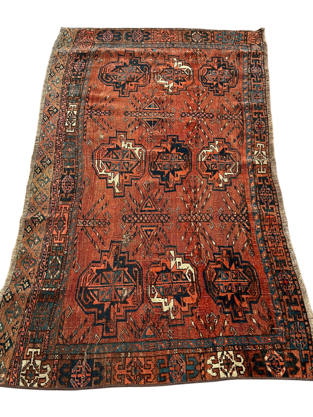Antique Persian Bukhara Rug in Rust &amp; Deep Blue – Circa 1900 – 2’8” x 4’4”