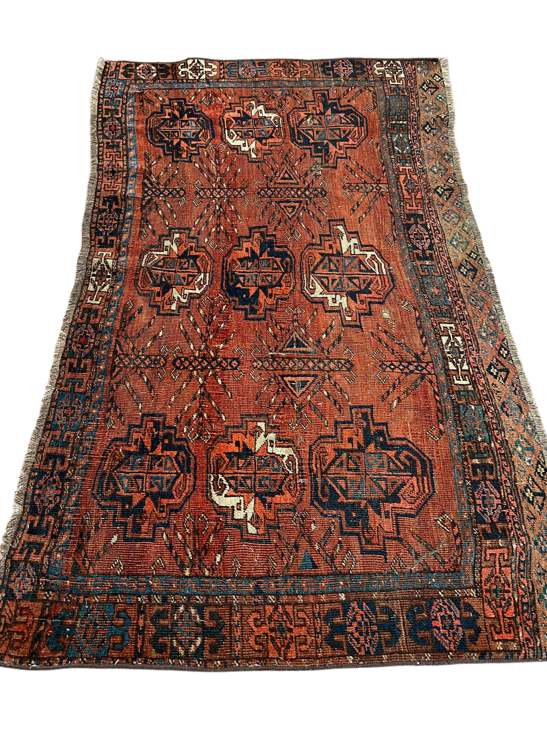 Antique Persian Bukhara Rug in Rust &amp; Deep Blue – Circa 1900 – 2’8” x 4’4”