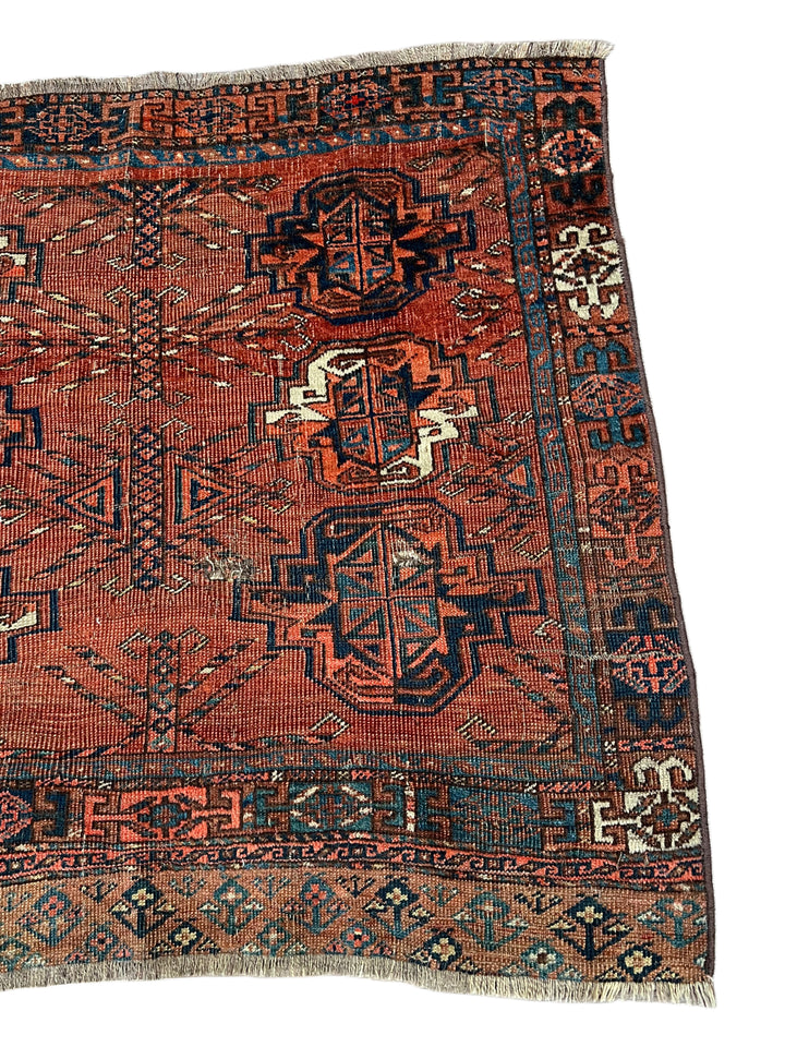 Antique Persian Bukhara Rug in Rust &amp; Deep Blue – Circa 1900 – 2’8” x 4’4”
