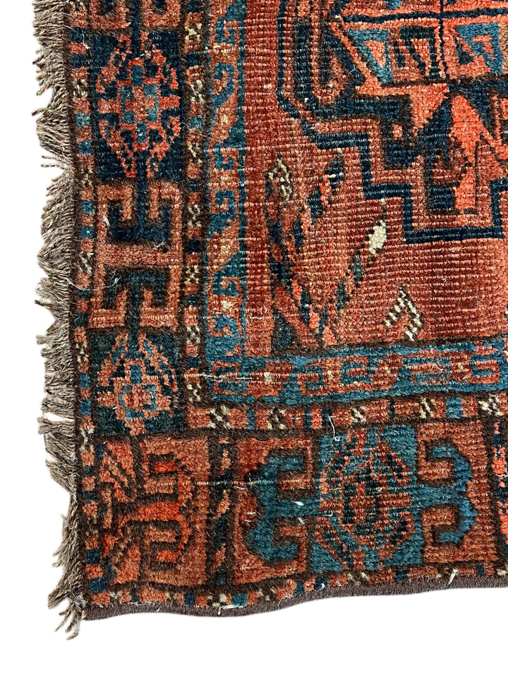 Antique Persian Bukhara Rug in Rust &amp; Deep Blue – Circa 1900 – 2’8” x 4’4”