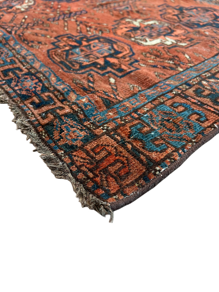 Antique Persian Bukhara Rug in Rust &amp; Deep Blue – Circa 1900 – 2’8” x 4’4”