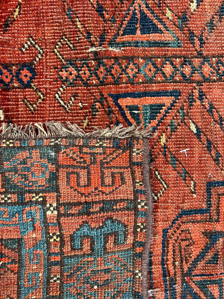Antique Persian Bukhara Rug in Rust &amp; Deep Blue – Circa 1900 – 2’8” x 4’4”