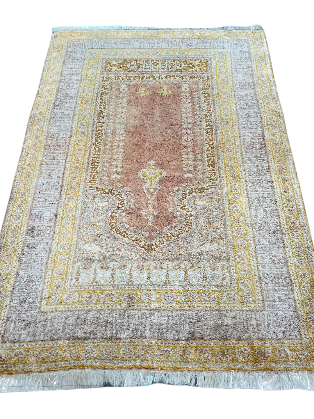 Blush, Champagne &amp; Ivory Vintage Turkish Silk Rug – Circa 1970 – 3’0” x 4’7”