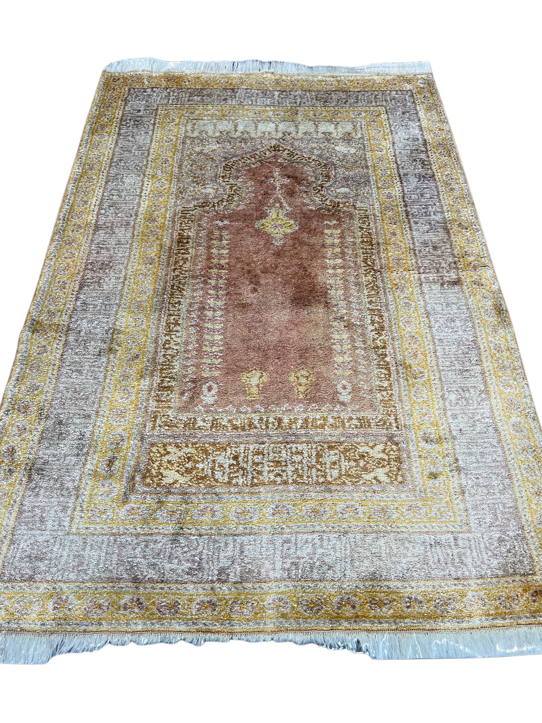 Blush, Champagne &amp; Ivory Vintage Turkish Silk Rug – Circa 1970 – 3’0” x 4’7”