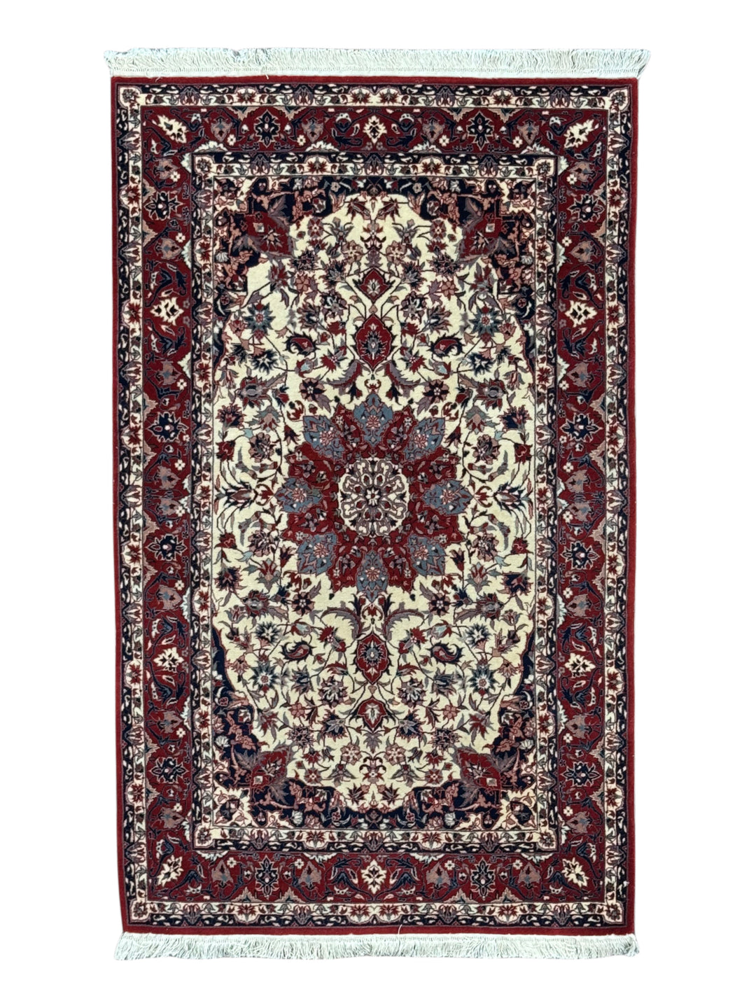 Burgundy &amp; Ivory Vintage Chinese Tabriz Style Rug – Circa 1980 – 3’1” x 5’1”