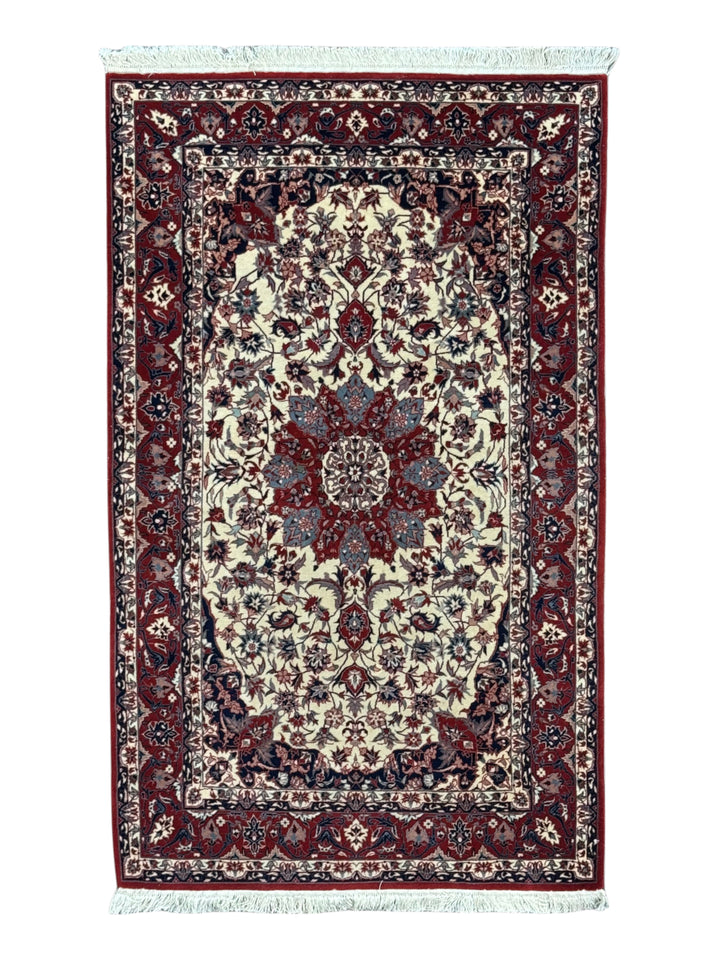 Burgundy &amp; Ivory Vintage Chinese Tabriz Style Rug – Circa 1980 – 3’1” x 5’1”