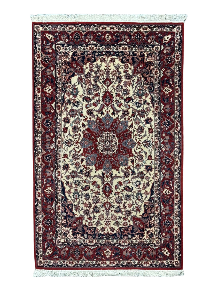 Burgundy & Ivory Vintage Chinese Tabriz Style Rug – Circa 1980 – 3’1” x 5’1”