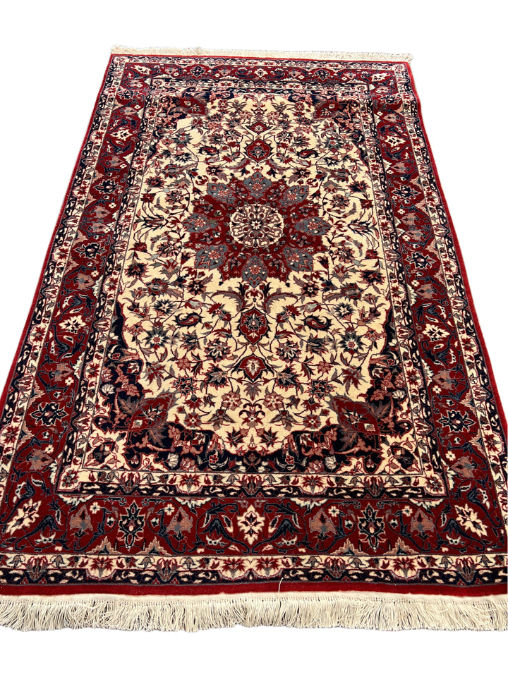 Burgundy &amp; Ivory Vintage Chinese Tabriz Style Rug – Circa 1980 – 3’1” x 5’1”