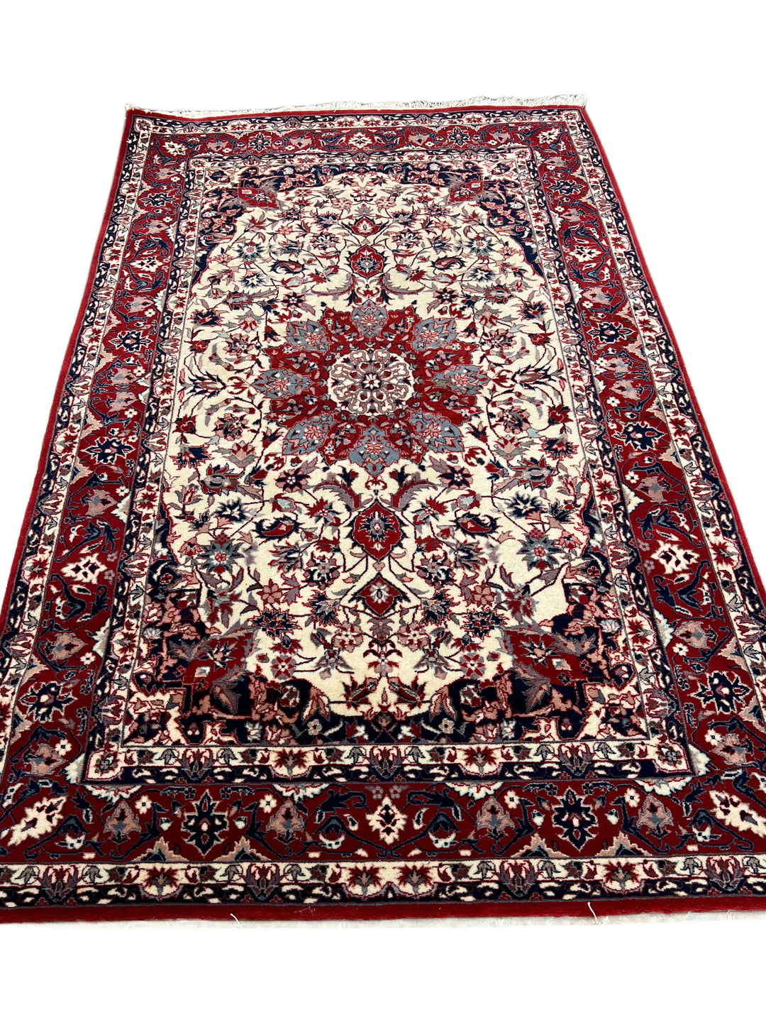 Burgundy &amp; Ivory Vintage Chinese Tabriz Style Rug – Circa 1980 – 3’1” x 5’1”