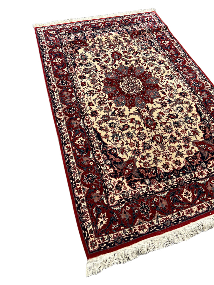 Burgundy &amp; Ivory Vintage Chinese Tabriz Style Rug – Circa 1980 – 3’1” x 5’1”