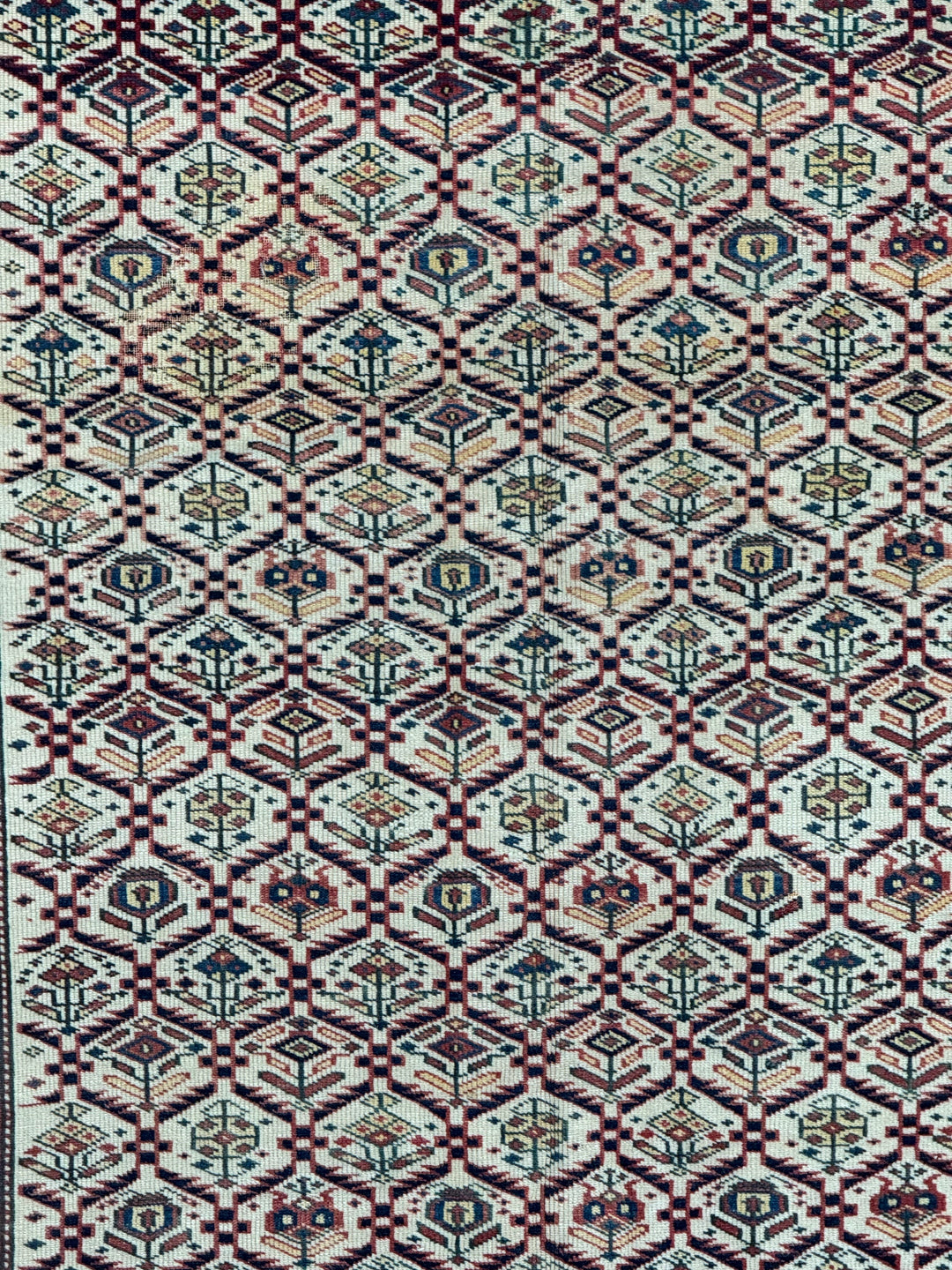 Ivory, Navy &amp; Red Russian Caucasian Style Rug – Circa 2000 – 4’6” x 6’1”