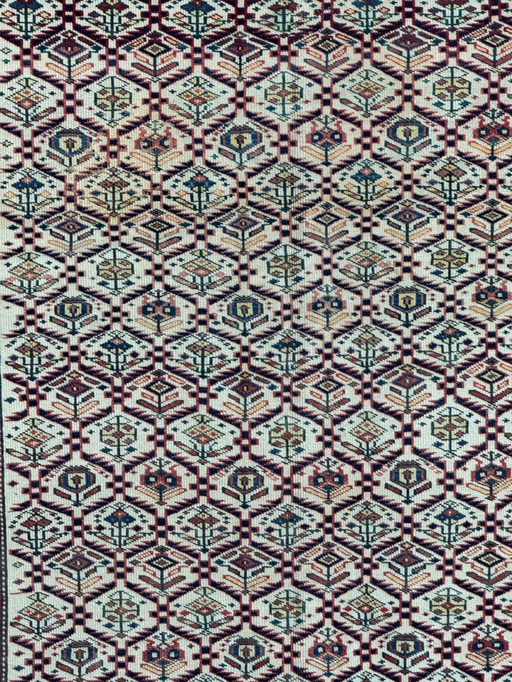 Ivory, Navy &amp; Red Russian Caucasian Style Rug – Circa 2000 – 4’6” x 6’1”