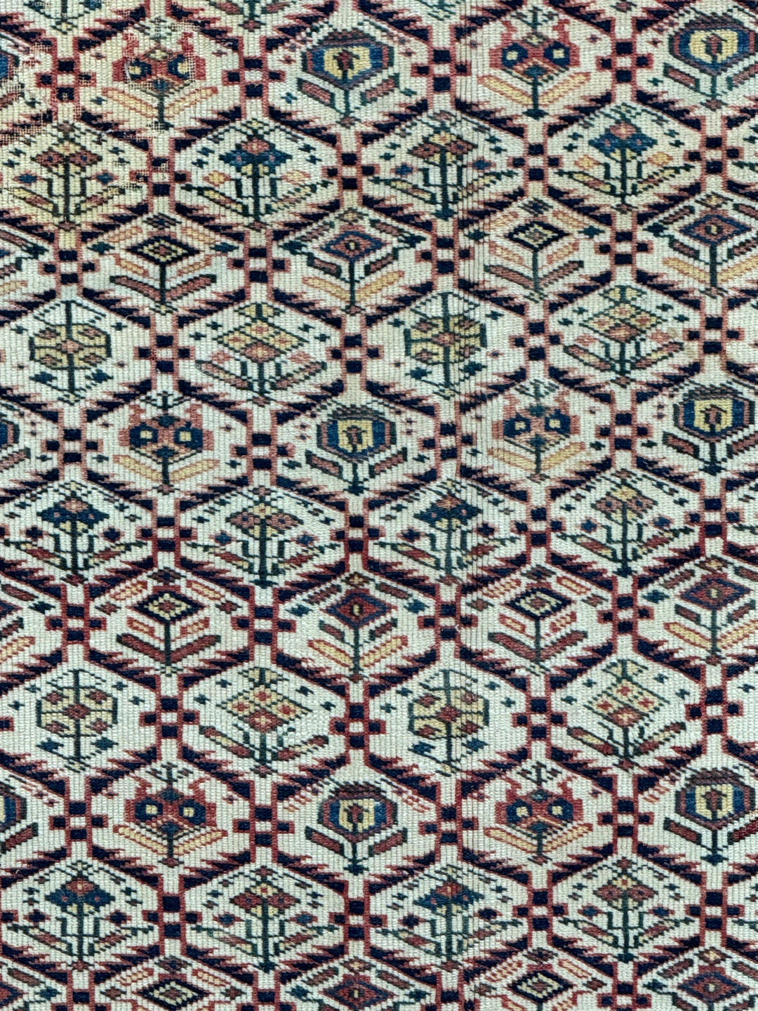 Ivory, Navy &amp; Red Russian Caucasian Style Rug – Circa 2000 – 4’6” x 6’1”