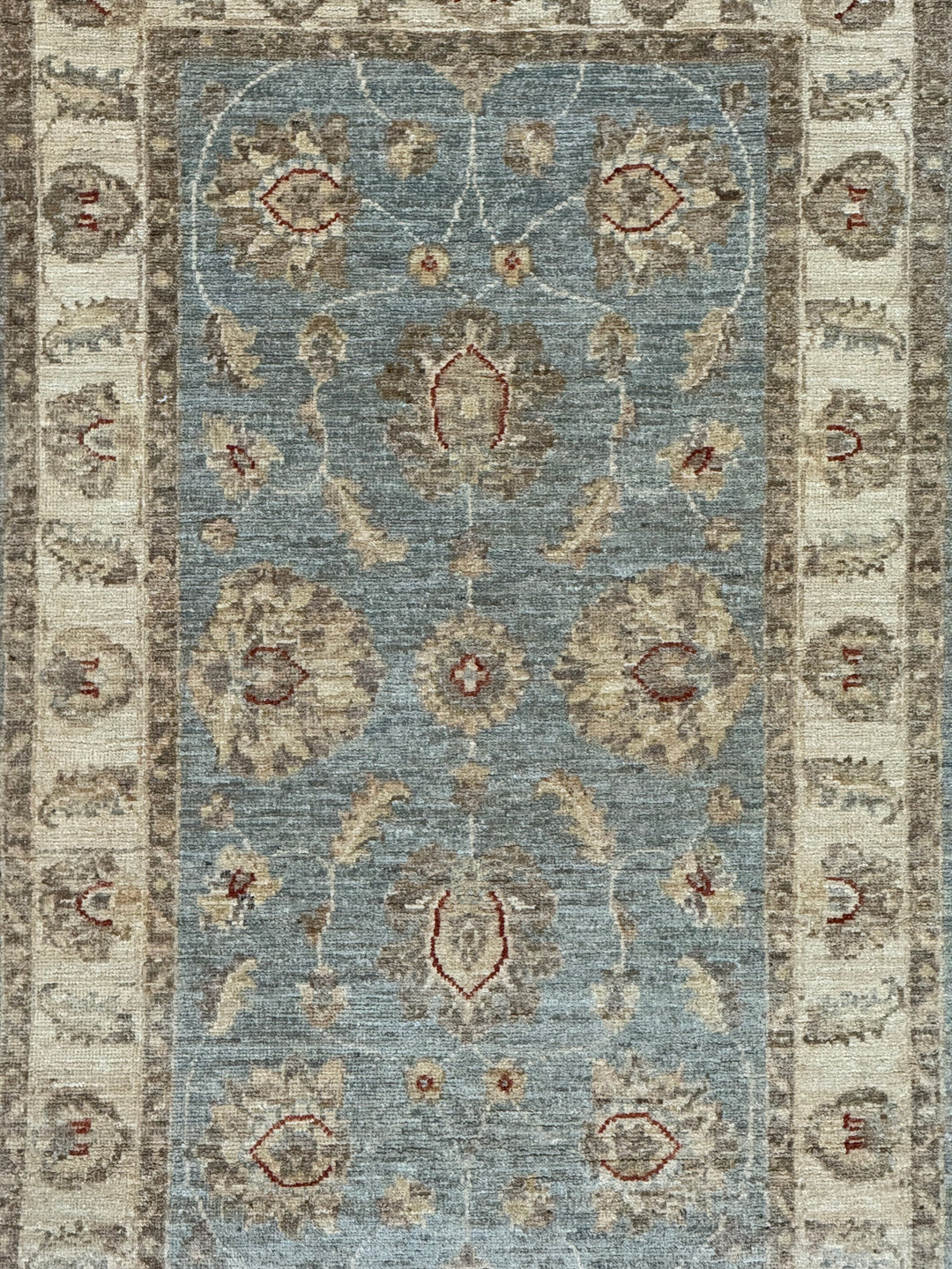 Soft Blue, Ivory &amp; Taupe Indian Agra Style Rug – 2’6” x 4’0”