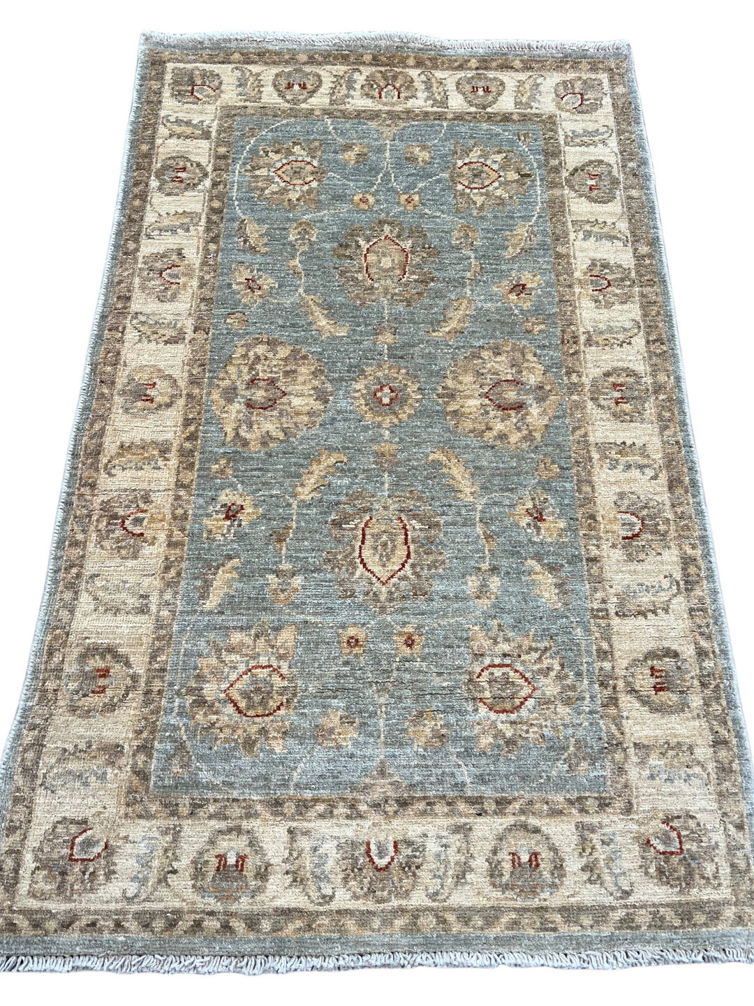 Soft Blue, Ivory &amp; Taupe Indian Agra Style Rug – 2’6” x 4’0”