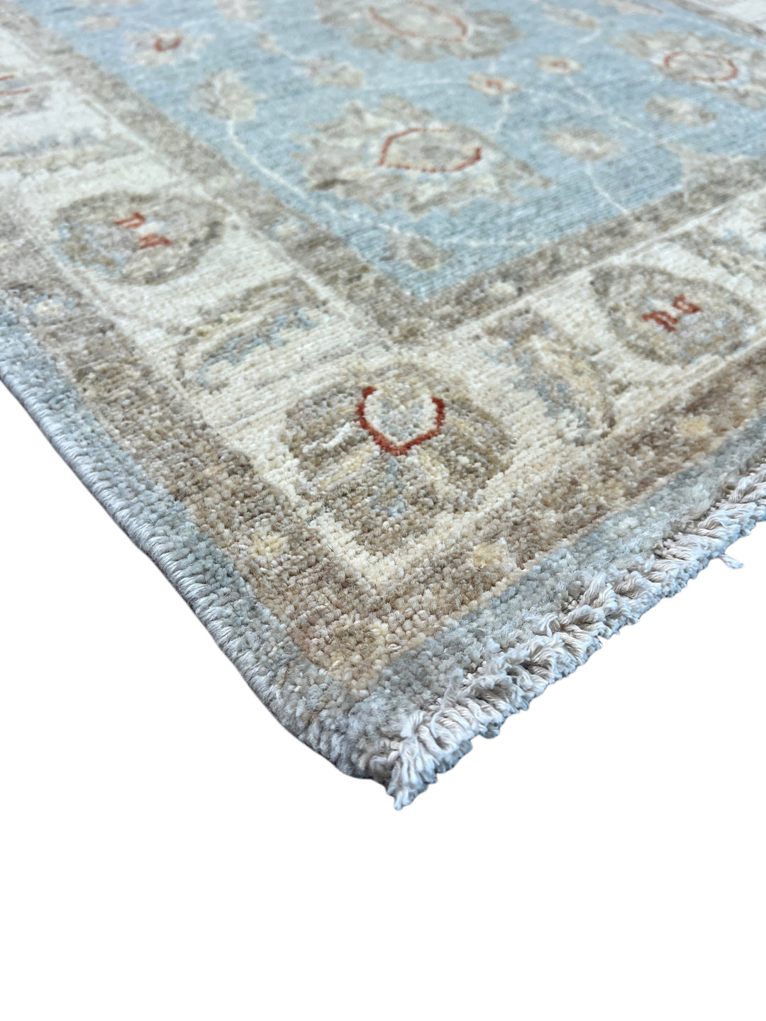 Soft Blue, Ivory &amp; Taupe Indian Agra Style Rug – 2’6” x 4’0”