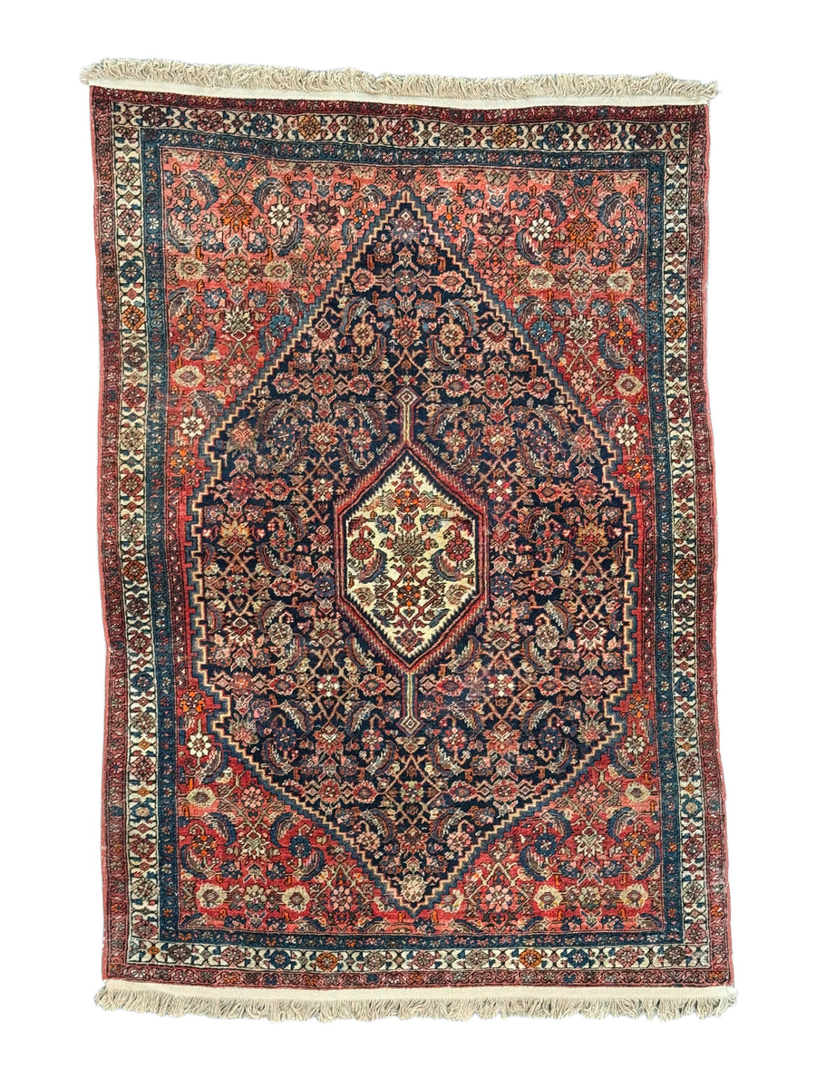 Navy, Red & Ivory Antique Persian Bidjar Rug – Circa 1900 – 4’2” x 6’2”
