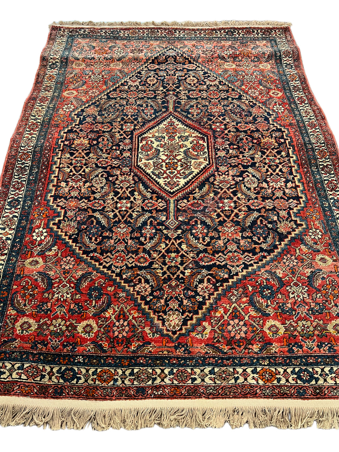Navy, Red &amp; Ivory Antique Persian Bidjar Rug – Circa 1900 – 4’2” x 6’2”