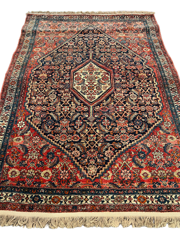 Navy, Red &amp; Ivory Antique Persian Bidjar Rug – Circa 1900 – 4’2” x 6’2”