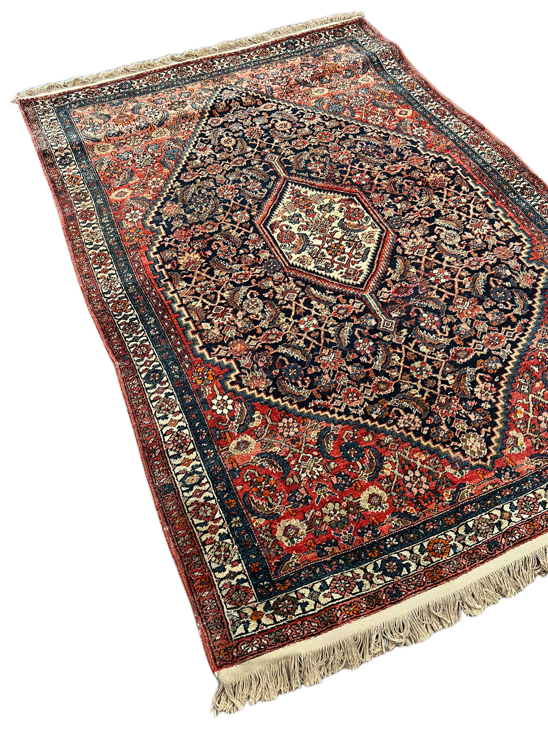 Navy, Red &amp; Ivory Antique Persian Bidjar Rug – Circa 1900 – 4’2” x 6’2”