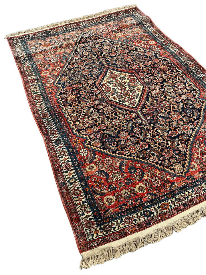 Navy, Red &amp; Ivory Antique Persian Bidjar Rug – Circa 1900 – 4’2” x 6’2”