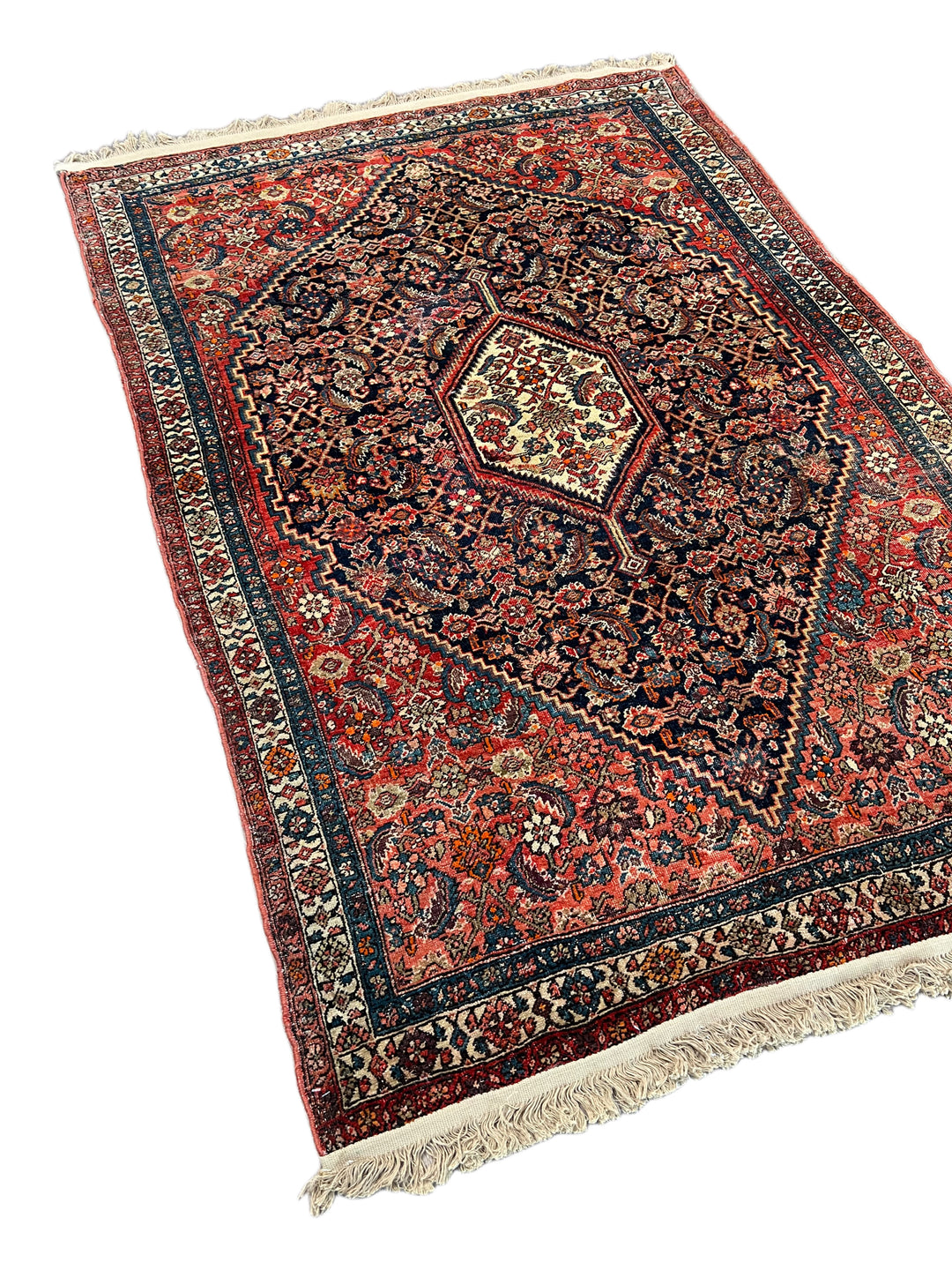 Navy, Red &amp; Ivory Antique Persian Bidjar Rug – Circa 1900 – 4’2” x 6’2”