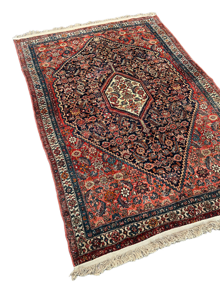 Navy, Red &amp; Ivory Antique Persian Bidjar Rug – Circa 1900 – 4’2” x 6’2”