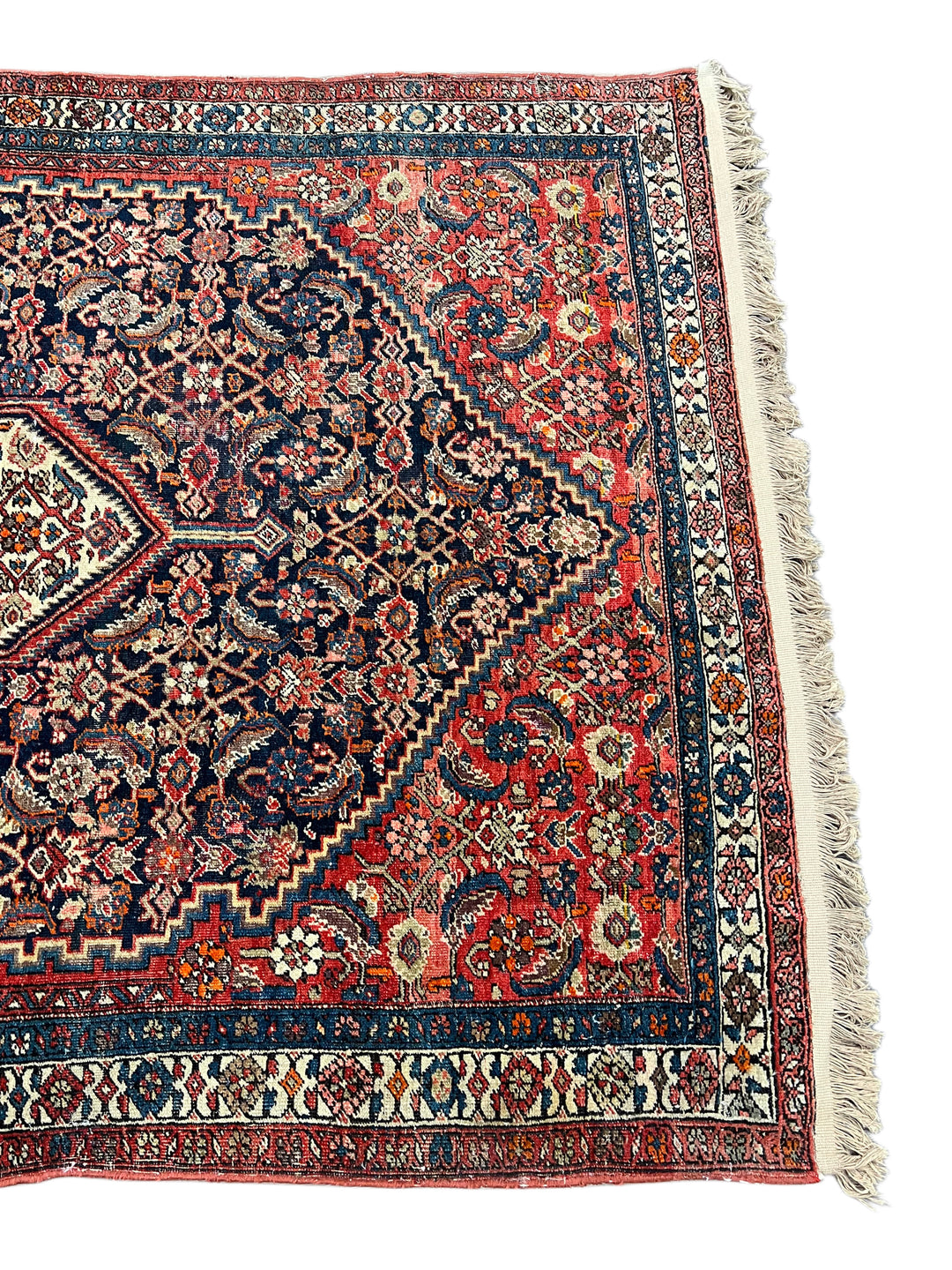 Navy, Red &amp; Ivory Antique Persian Bidjar Rug – Circa 1900 – 4’2” x 6’2”