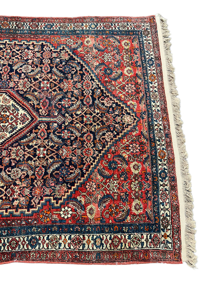 Navy, Red &amp; Ivory Antique Persian Bidjar Rug – Circa 1900 – 4’2” x 6’2”