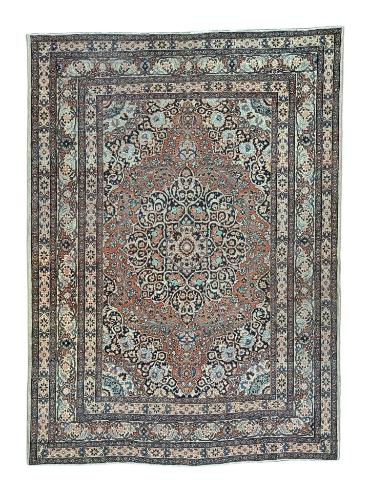 Rust, Ivory &amp; Blue Antique Persian Tabriz Rug – Circa 1900 – 4’5” x 6’2”