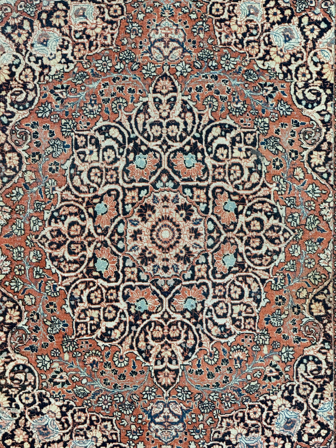 Rust, Ivory &amp; Blue Antique Persian Tabriz Rug – Circa 1900 – 4’5” x 6’2”