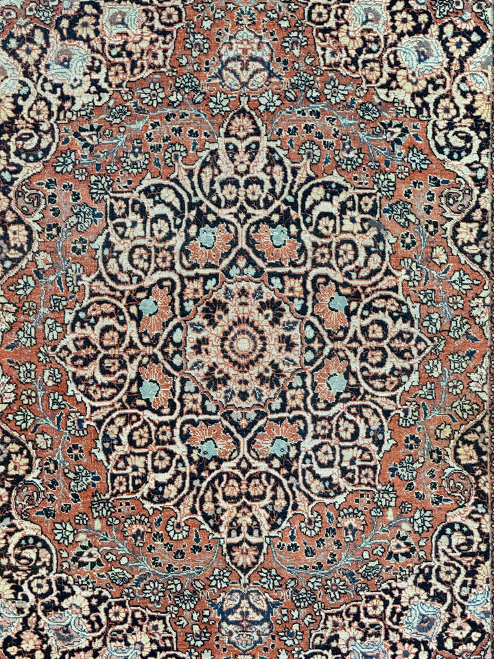 Rust, Ivory &amp; Blue Antique Persian Tabriz Rug – Circa 1900 – 4’5” x 6’2”