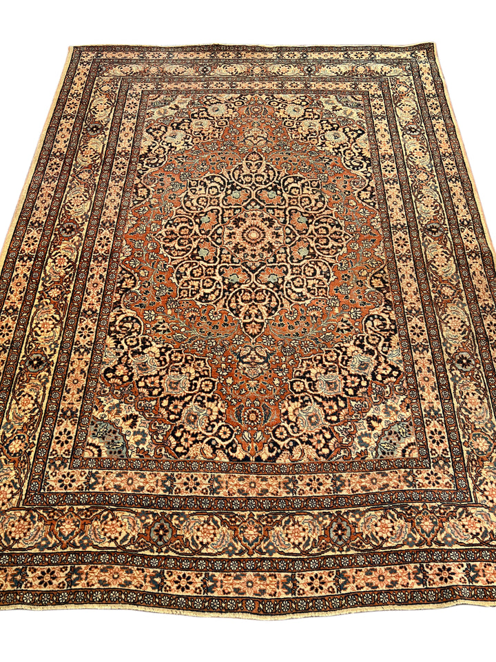 Rust, Ivory &amp; Blue Antique Persian Tabriz Rug – Circa 1900 – 4’5” x 6’2”