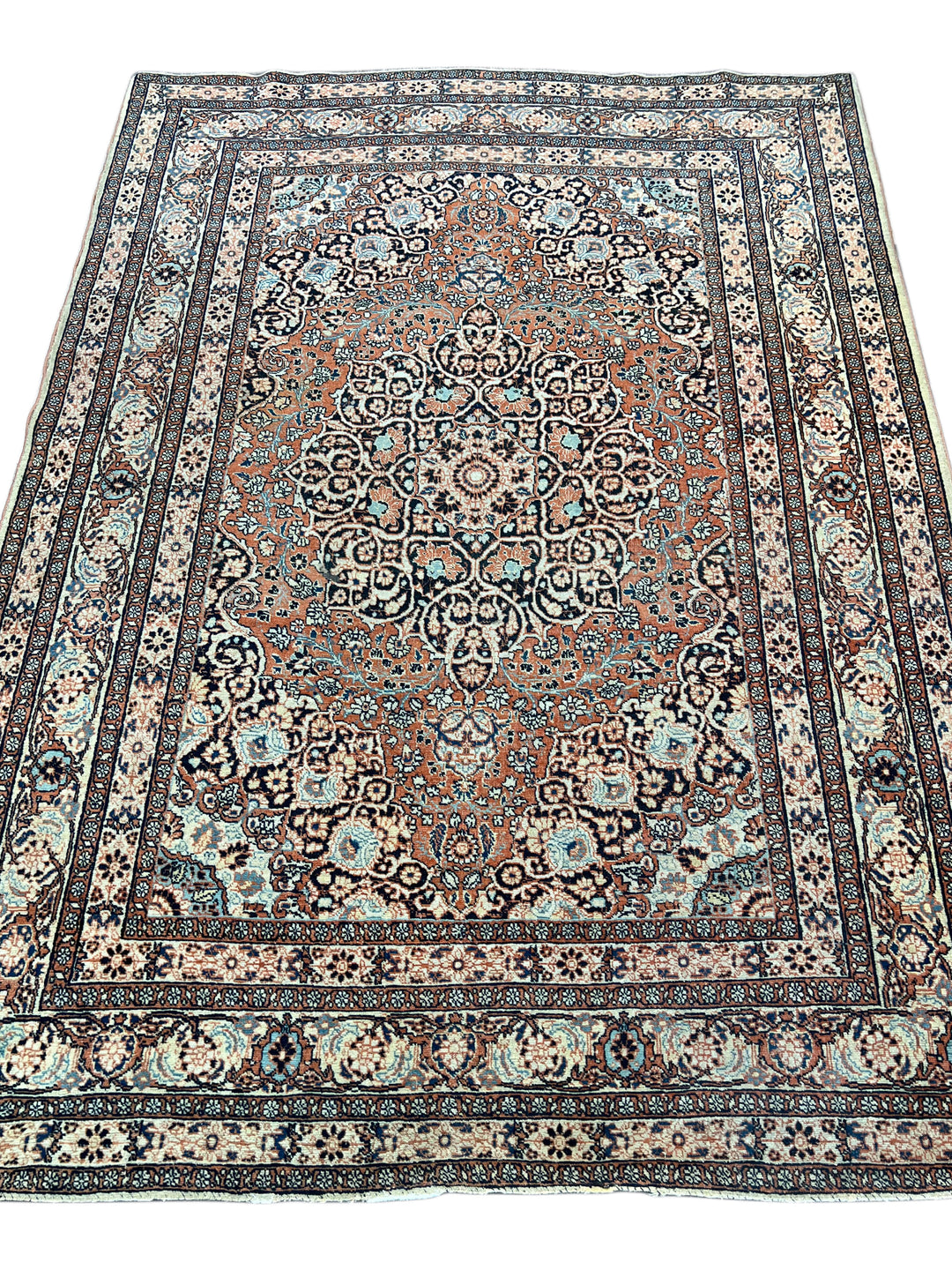 Rust, Ivory &amp; Blue Antique Persian Tabriz Rug – Circa 1900 – 4’5” x 6’2”
