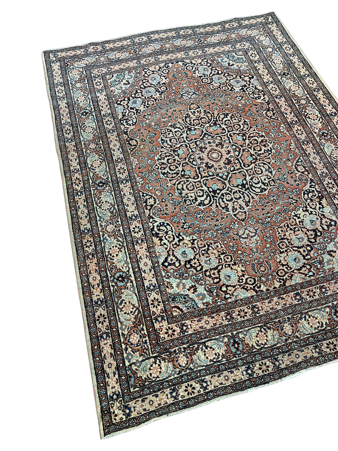 Rust, Ivory &amp; Blue Antique Persian Tabriz Rug – Circa 1900 – 4’5” x 6’2”