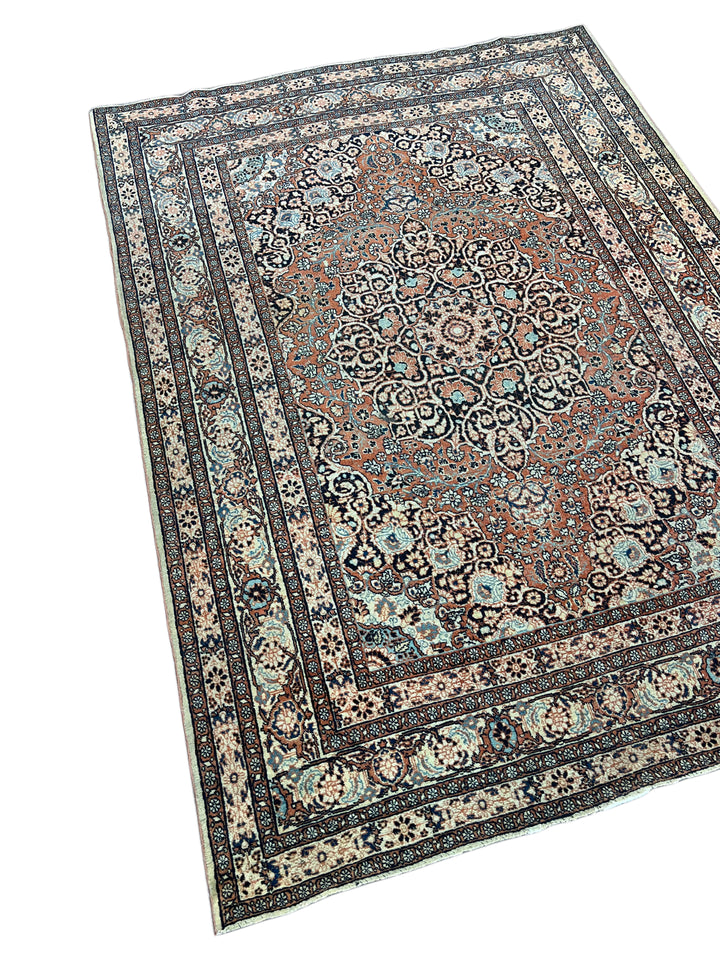 Rust, Ivory &amp; Blue Antique Persian Tabriz Rug – Circa 1900 – 4’5” x 6’2”