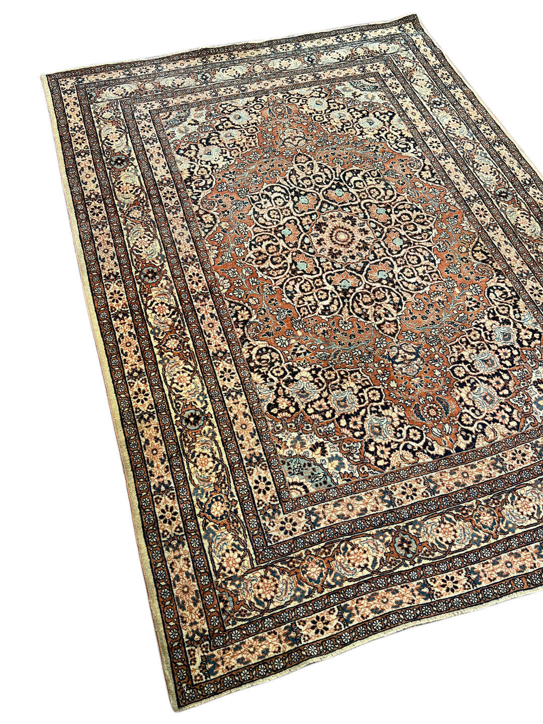 Rust, Ivory &amp; Blue Antique Persian Tabriz Rug – Circa 1900 – 4’5” x 6’2”