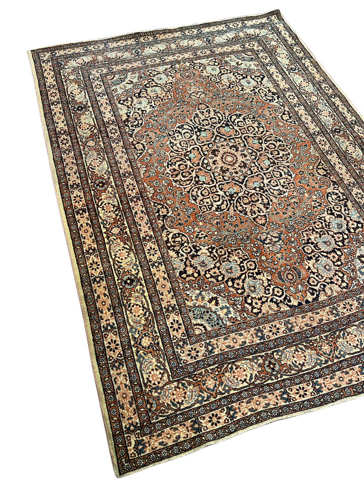Rust, Ivory &amp; Blue Antique Persian Tabriz Rug – Circa 1900 – 4’5” x 6’2”