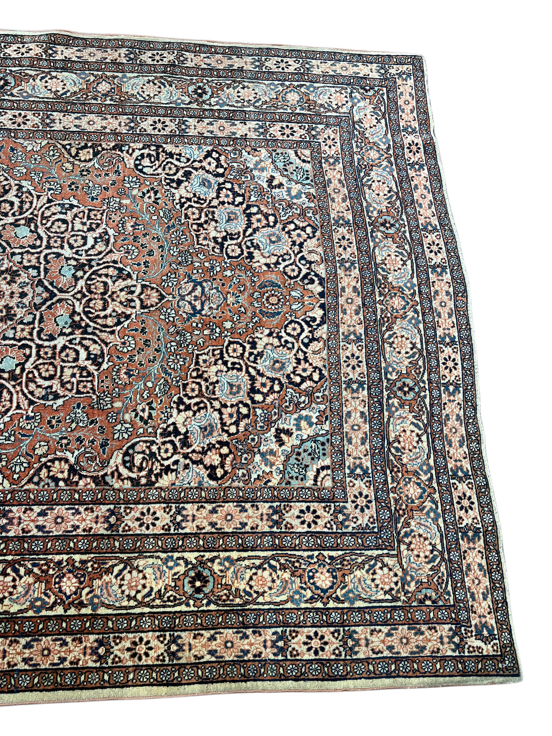 Rust, Ivory &amp; Blue Antique Persian Tabriz Rug – Circa 1900 – 4’5” x 6’2”