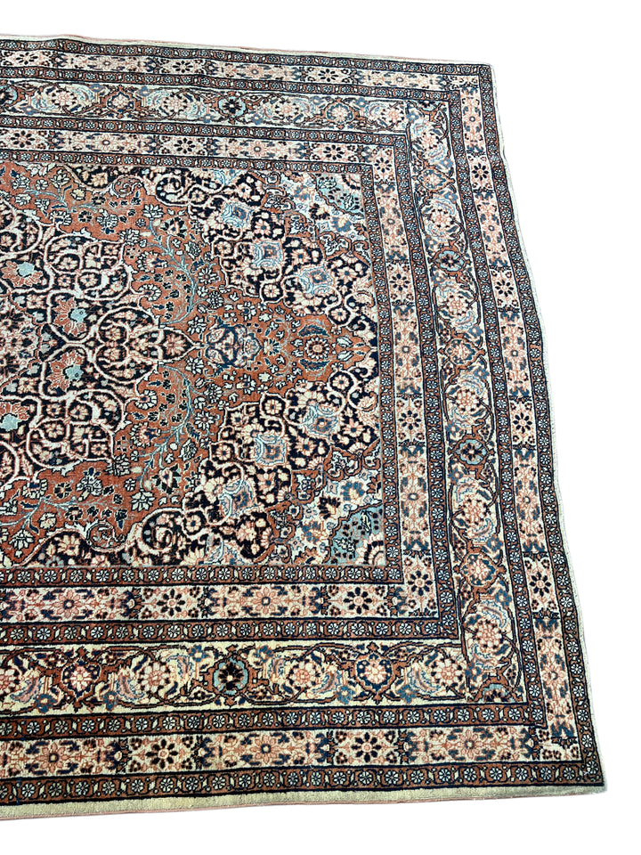 Rust, Ivory &amp; Blue Antique Persian Tabriz Rug – Circa 1900 – 4’5” x 6’2”