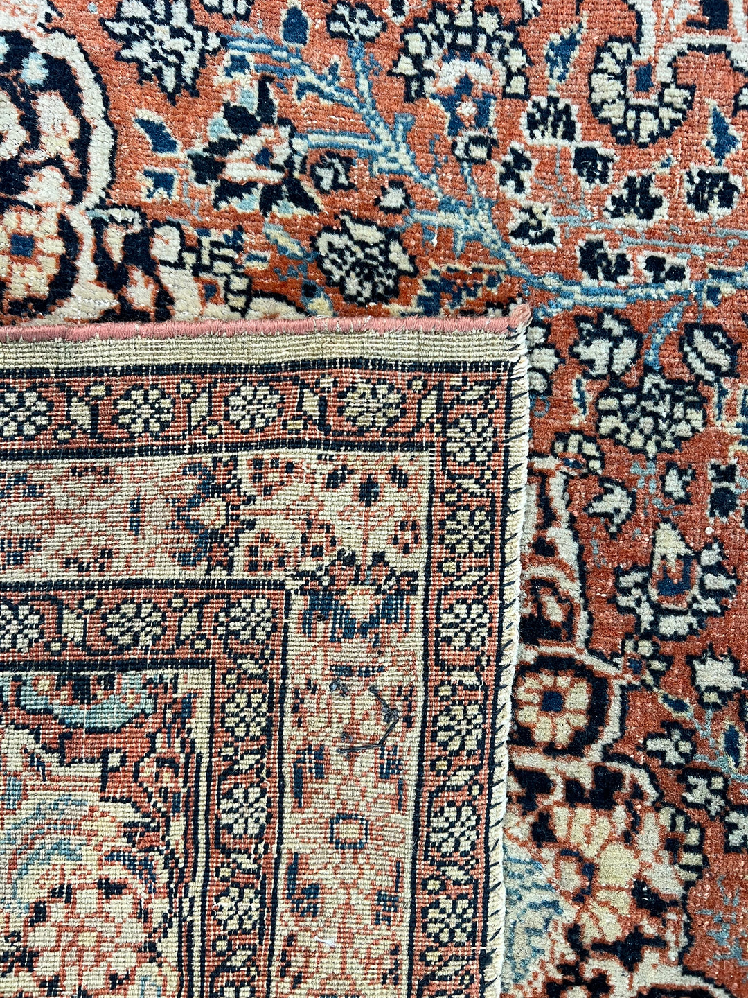 Rust, Ivory &amp; Blue Antique Persian Tabriz Rug – Circa 1900 – 4’5” x 6’2”