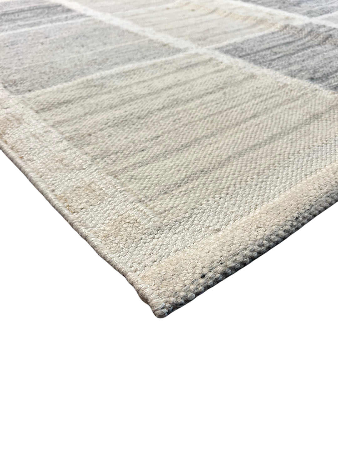 Ivory &amp; Gray Geometric Checkered Wool Flatweave Rug – 10’0” x 13’10”