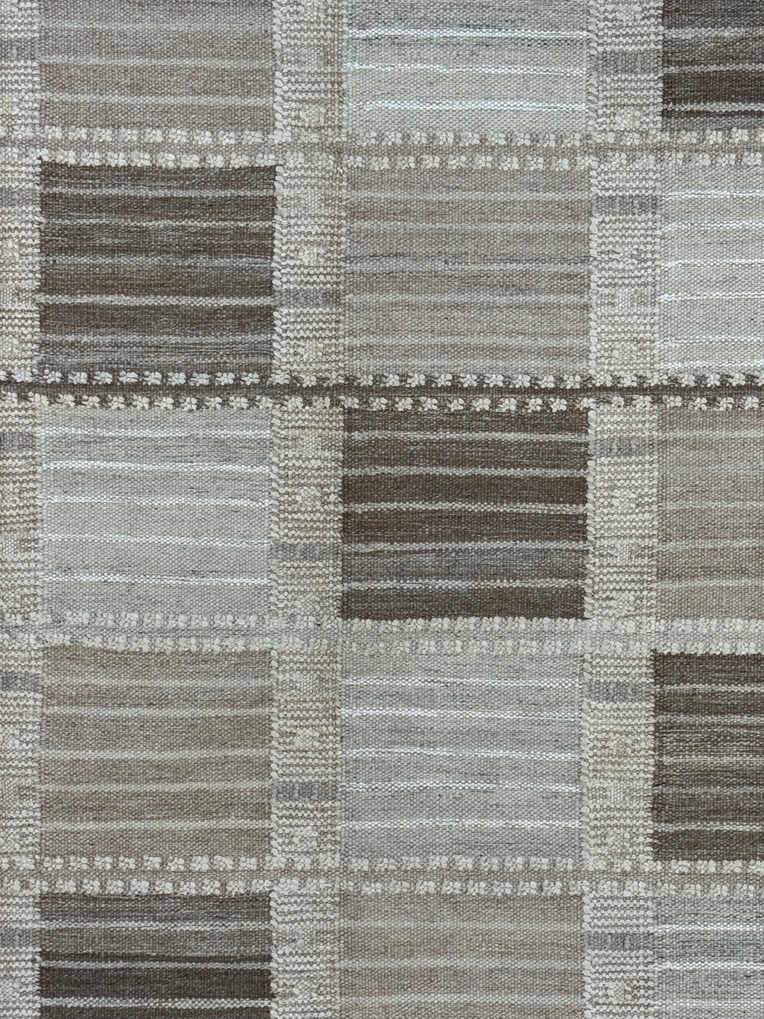 Taupe, Brown &amp; Ivory Geometric Checkered Wool Flatweave Rug – 10’0” x 13’10”