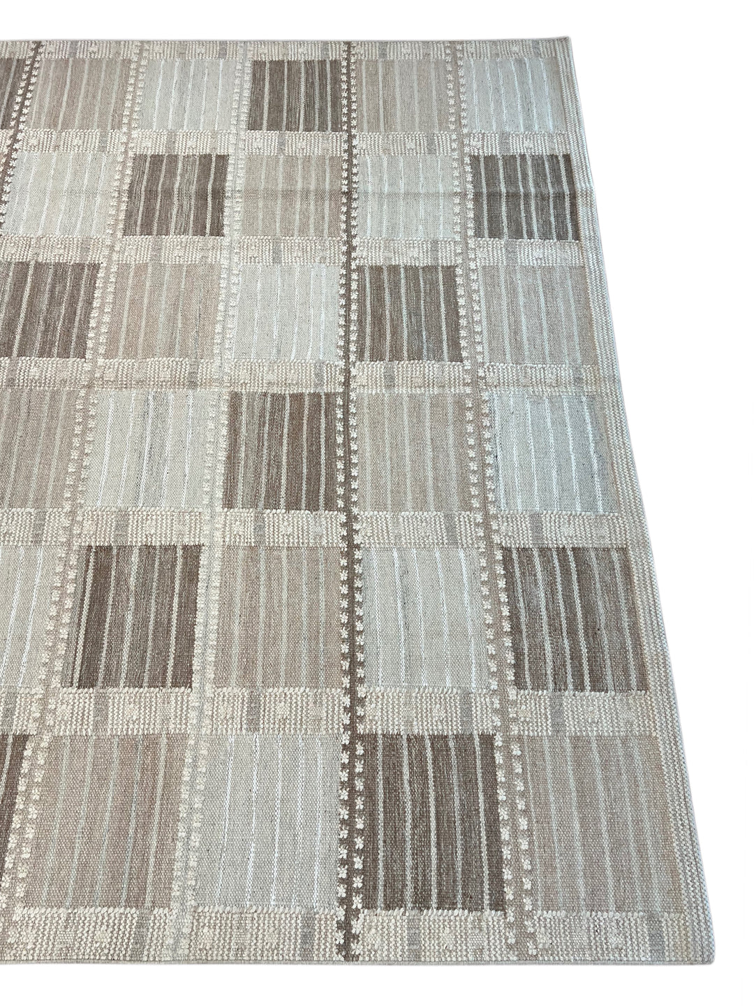 Taupe, Brown &amp; Ivory Geometric Checkered Wool Flatweave Rug – 10’0” x 13’10”