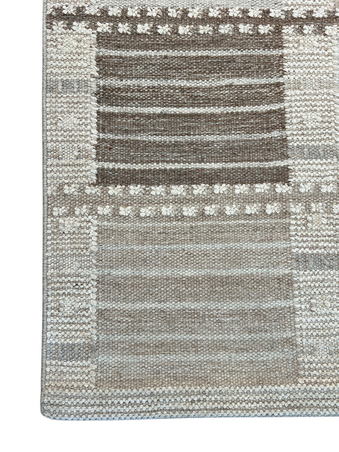 Taupe, Brown &amp; Ivory Geometric Checkered Wool Flatweave Rug – 10’0” x 13’10”