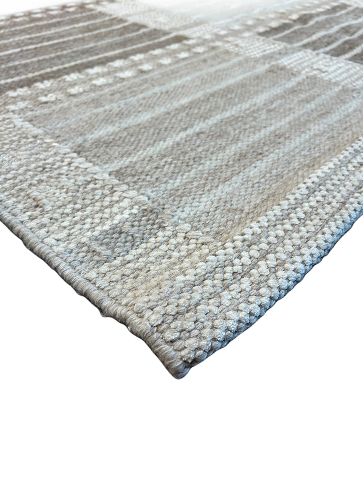 Taupe, Brown &amp; Ivory Geometric Checkered Wool Flatweave Rug – 10’0” x 13’10”
