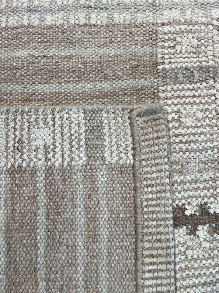 Taupe, Brown &amp; Ivory Geometric Checkered Wool Flatweave Rug – 10’0” x 13’10”
