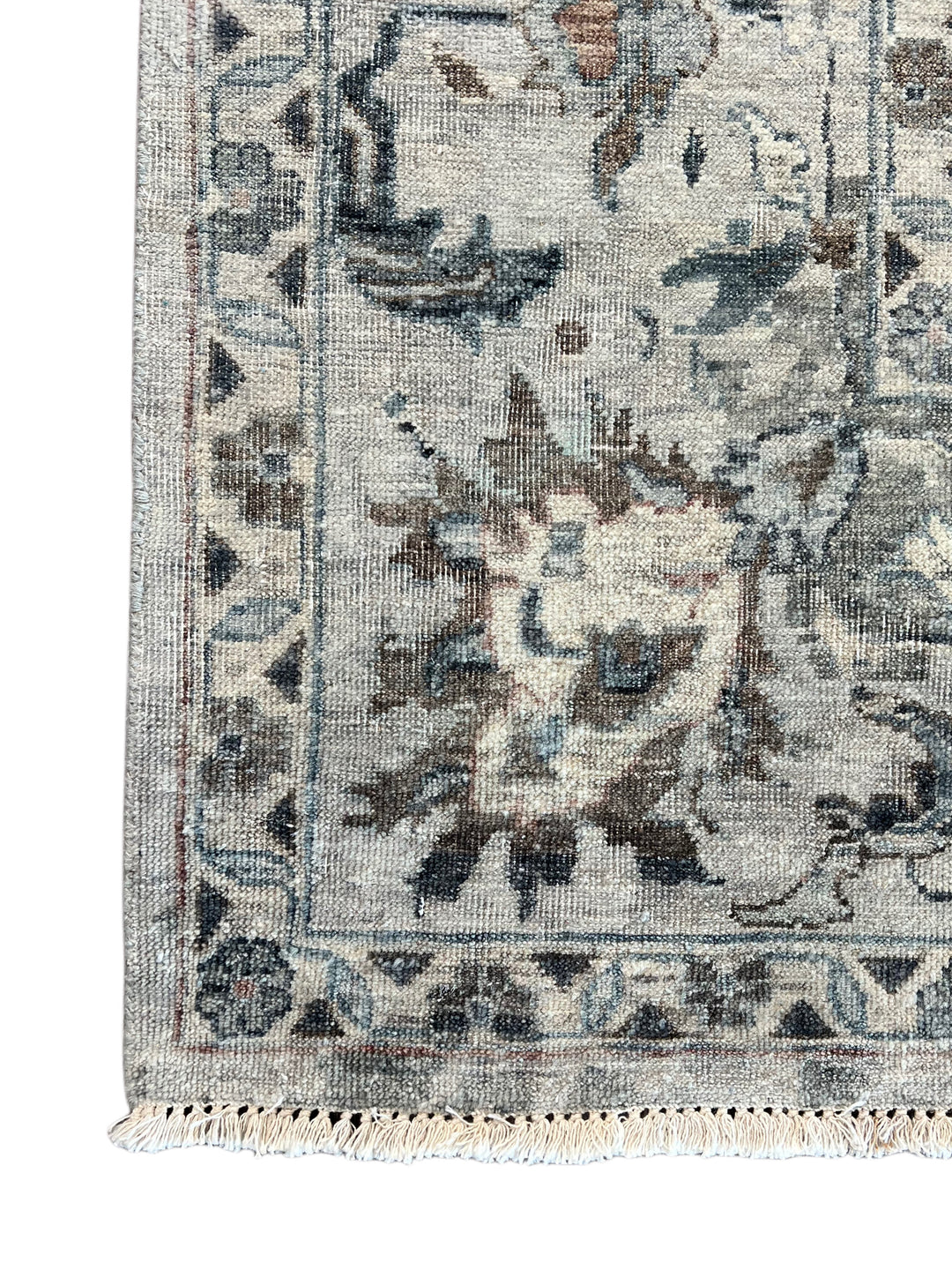 Taupe &amp; Blue Gray Antique-Inspired Floral Low Pile Rug – 9’3” x 13’3”
